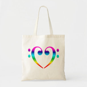 Rainbow Bass Clef Heart Tote Bag