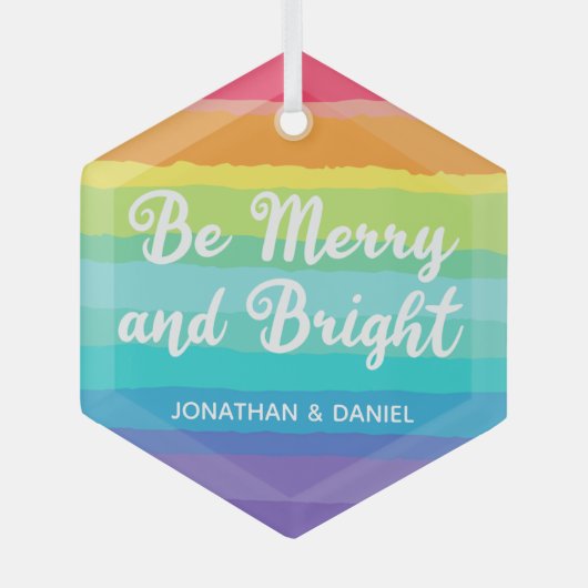 Rainbow Be Merry & Bright Kerst op maat Glas Ornament (Voorkant)