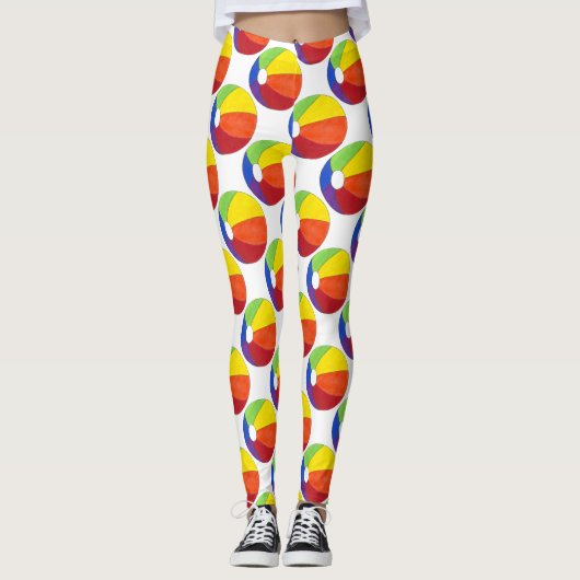Rainbow Beachball Summer Beach Party Ball Leggings (Devant)