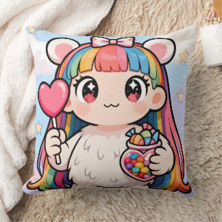 Rainbow Bear Girl Candy Pop Pillow Kussen