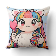 Rainbow Bear Girl Candy Pop Pillow