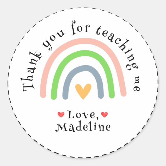 Rainbow bedankt dat je me geleerd hebt ronde sticker (Voorkant)