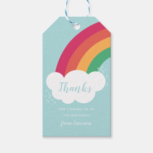 Rainbow bedankt kinderen voor hun verjaardag cadeaulabel (Voorkant)