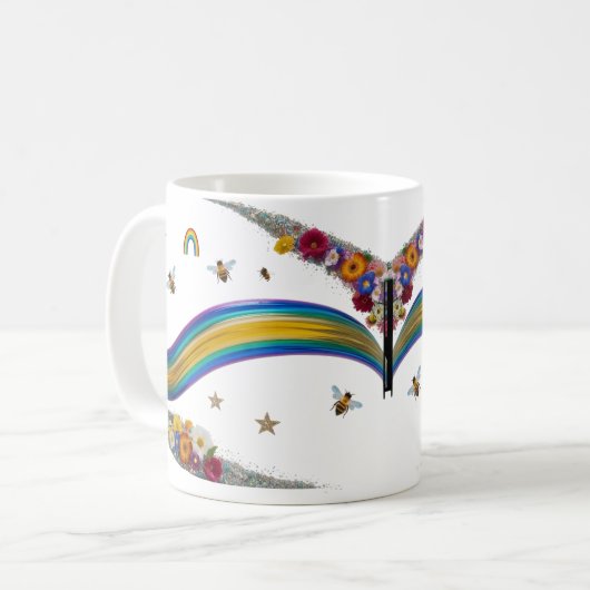 Rainbow Bee Floral Glitter Sparkle Classic Mug (Devant gauche)
