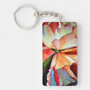 Rainbow Begonia flower original waterverf art Sleutelhanger