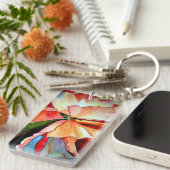 Rainbow Begonia flower original waterverf art Sleutelhanger (Voorkant Rechts)