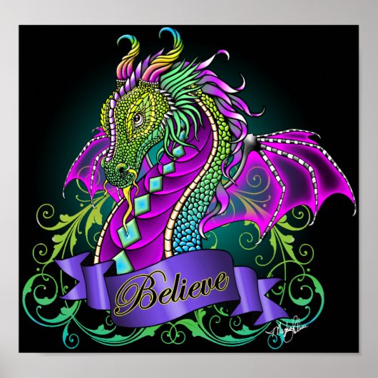 Rainbow Believe Dragon Art Poster (Voorkant)