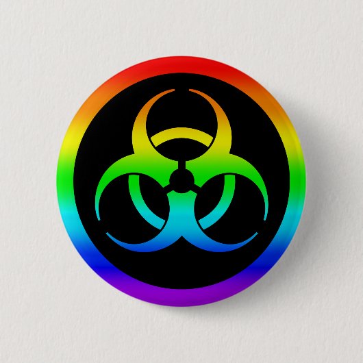 Rainbow Biohazard Symbool Button Pin (Voorkant)