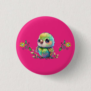 Rainbow Bird & Flowers Button