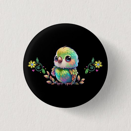 Rainbow Bird & Flowers Button (Voorkant)