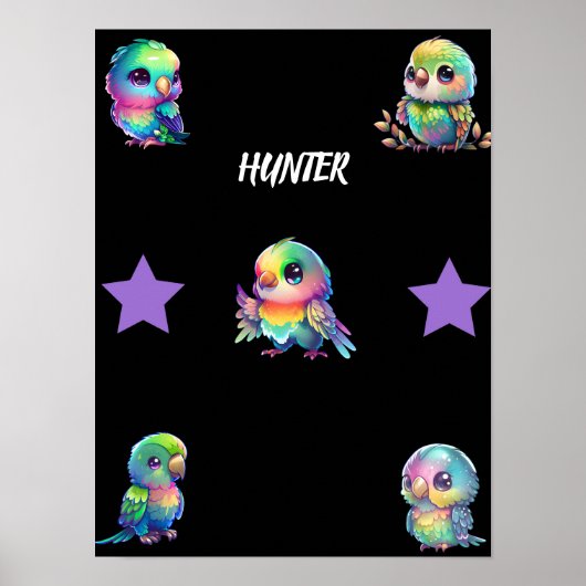 Rainbow Bird & Stars Personalized Poster (Voorkant)