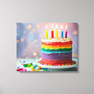 Rainbow Birthday Cake Canvas Afdruk