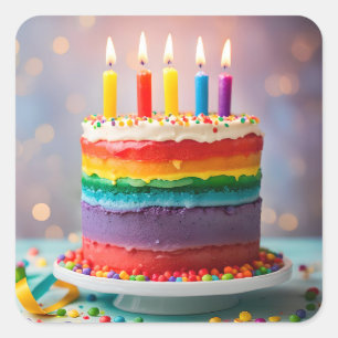 Rainbow Birthday Cake Vierkante Sticker