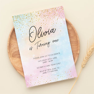 Rainbow Birthday Colorful Waterverf Gold Glitter Kaart