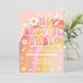 Rainbow Birthday, Groovy Babe Peace Party Kaart (Staand voorkant)