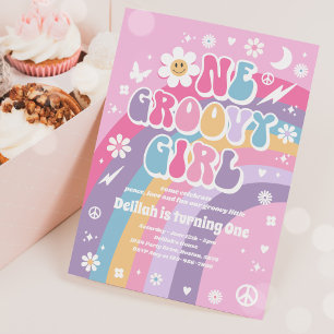 Rainbow Birthday, Groovy Girl Peace Love Party Kaart