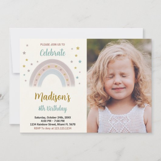 Rainbow Birthday Invitation avec photo (Devant)