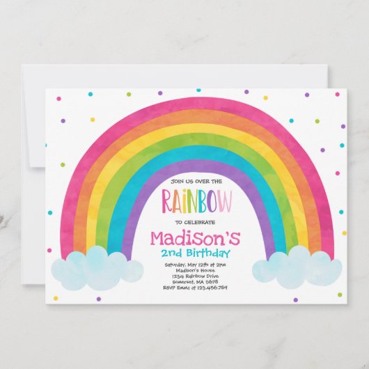 Rainbow Birthday Invitation Bright Rainbow Party (Devant)