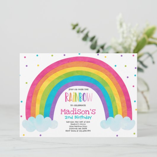 Rainbow Birthday Invitation Bright Rainbow Party (Debout devant)