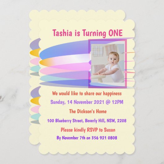 Rainbow Birthday Invitation Card (Devant / Derrière)