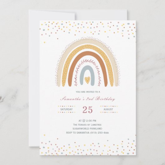 Rainbow Birthday Invitation Girls (Devant)