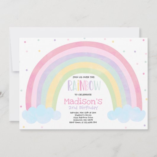 Rainbow Birthday Invitation Pastel Rainbow Party (Devant)
