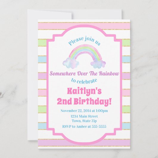 Rainbow Birthday Invitation Rainbow Girl (Devant)