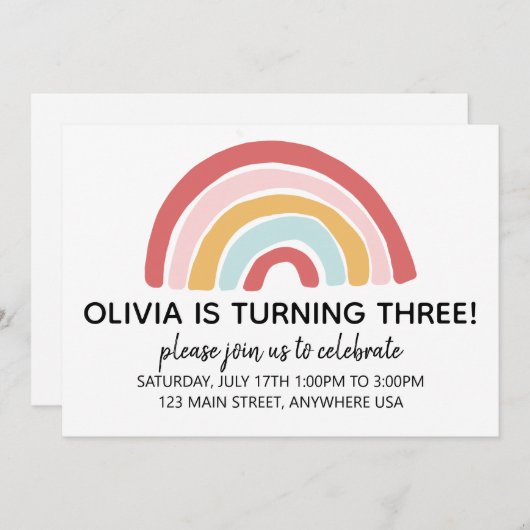 Rainbow Birthday Invite Kaart (Voorkant / Achterkant)