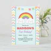 Rainbow Birthday Party Invitation Girl Clouds Kaart (Staand voorkant)