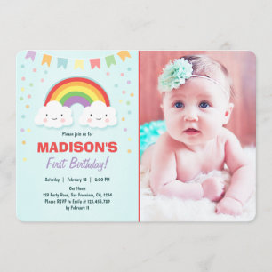 Rainbow Birthday Party Invitation Girl Confetti Kaart