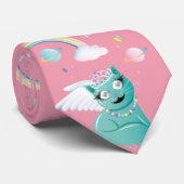 Rainbow Birthday Space Kitten Kawaii - Roze Stropdas (Opgerold)