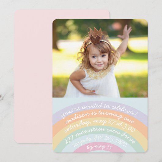 Rainbow Birthday Uitnodiging met foto (Voorkant / Achterkant)