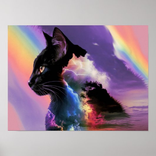 Rainbow Black Cat Design Surreal Poster Imprimer A (Devant)