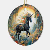 Rainbow Black Eenhoorn Keramisch Ornament (Links)