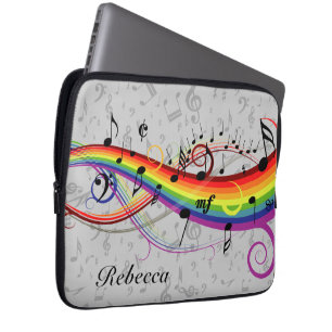 Rainbow Black Musical Notes on Gray Laptop Sleeve