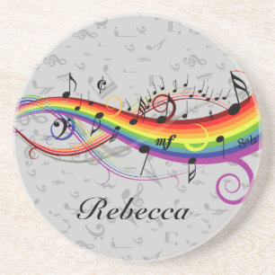 Rainbow Black Musical Notes on Gray Zandsteen Onderzetter