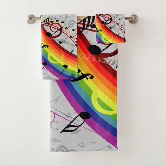 Rainbow Black Musical Notes on Grey Bad Handdoek (Insitu)