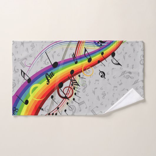 Rainbow Black Musical Notes on Grey Bad Handdoek (Handdoek)