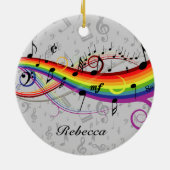 Rainbow Black Musical Notes on Grey Keramisch Ornament (Achterkant)