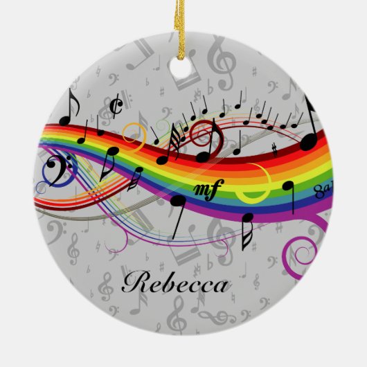 Rainbow Black Musical Notes on Grey Keramisch Ornament (Achterkant)