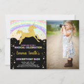 Rainbow Black Unicorn Anniversaire Invitations ave (Devant)