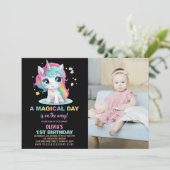 Rainbow Black Unicorn Invitations Anniversaire Pho (Debout devant)