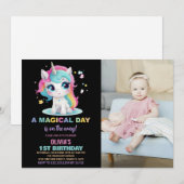 Rainbow Black Unicorn Invitations Anniversaire Pho (Devant / Derrière)
