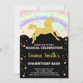 Rainbow Black Unicorn Invitations d'anniversaire (Devant)