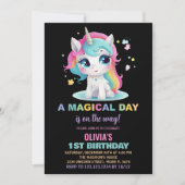 Rainbow Black Unicorn Invitations d'anniversaire (Devant)