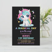 Rainbow Black Unicorn Invitations d'anniversaire (Debout devant)