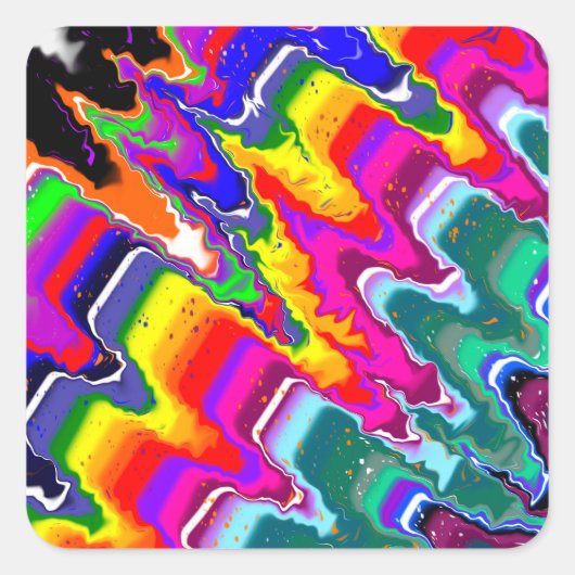 Rainbow Blip Abstracte digitale kunst Vierkante Sticker (Voorkant)