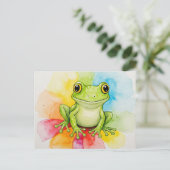 Rainbow Bloom Frog Briefkaart voor Postcrossing (Staand voorkant)