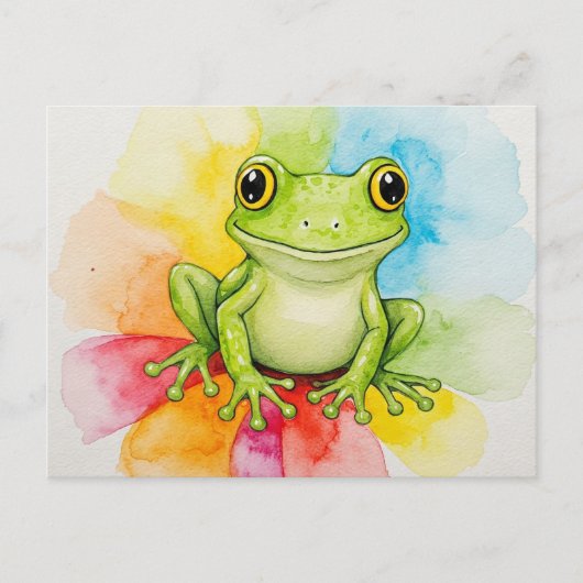 Rainbow Bloom Frog Briefkaart voor Postcrossing (Voorkant)