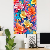 Rainbow Blossom: een moderne symfonie van kleuren Poster (Thuiskantoor)